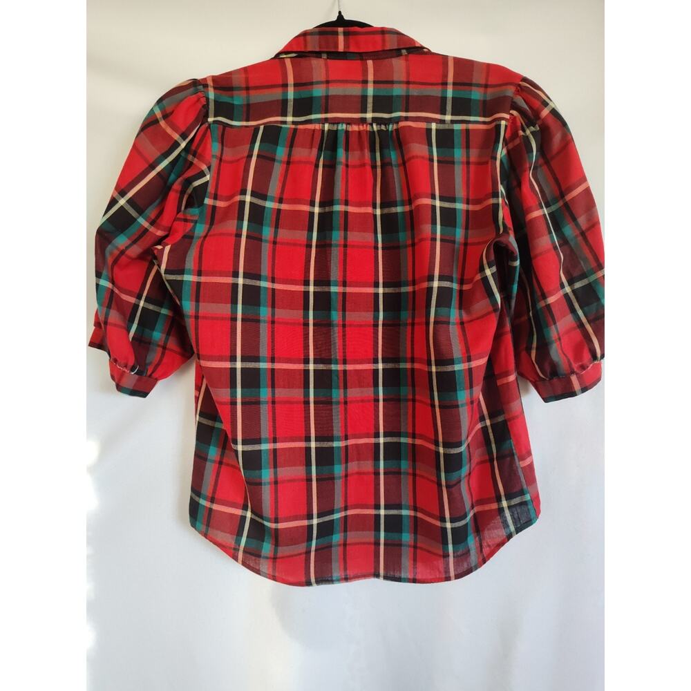 Cheryl Tiegs Women's Size 10 Plaid Collared Button-Up Shirt Red Green Black 3/4 - Picture 5 of 10